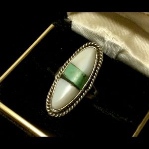 Vtg 1950s Turquoise & White Coral Oval Ring (6)
